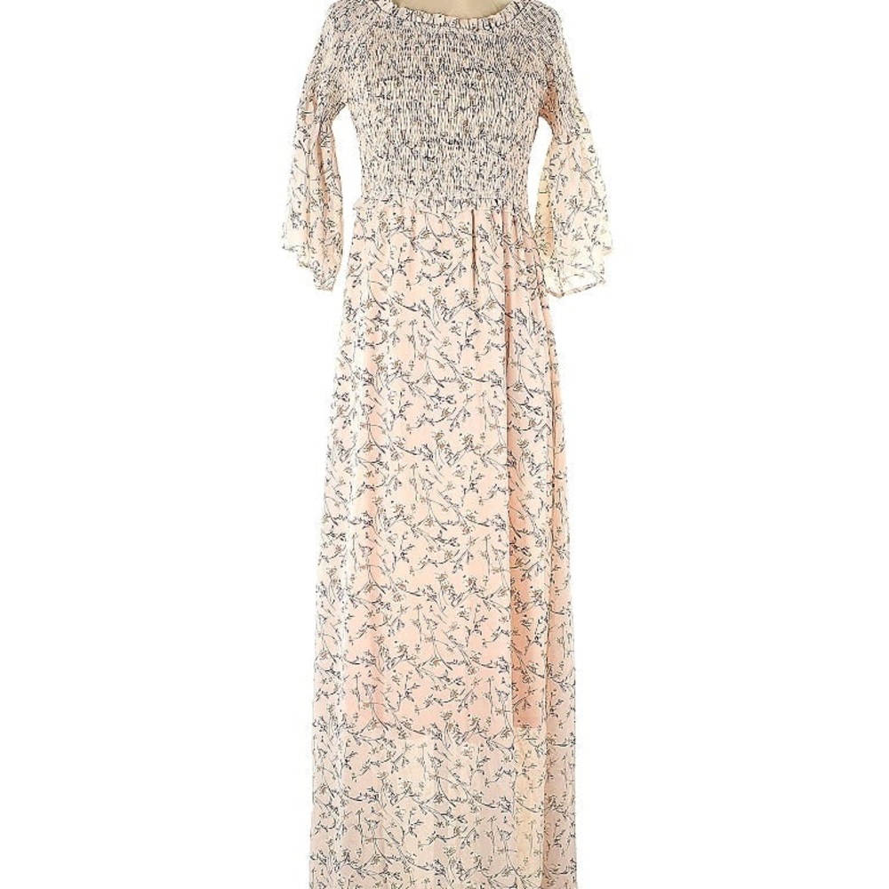 Pink Bell Sleeve Gown with Crew Neck for Brides